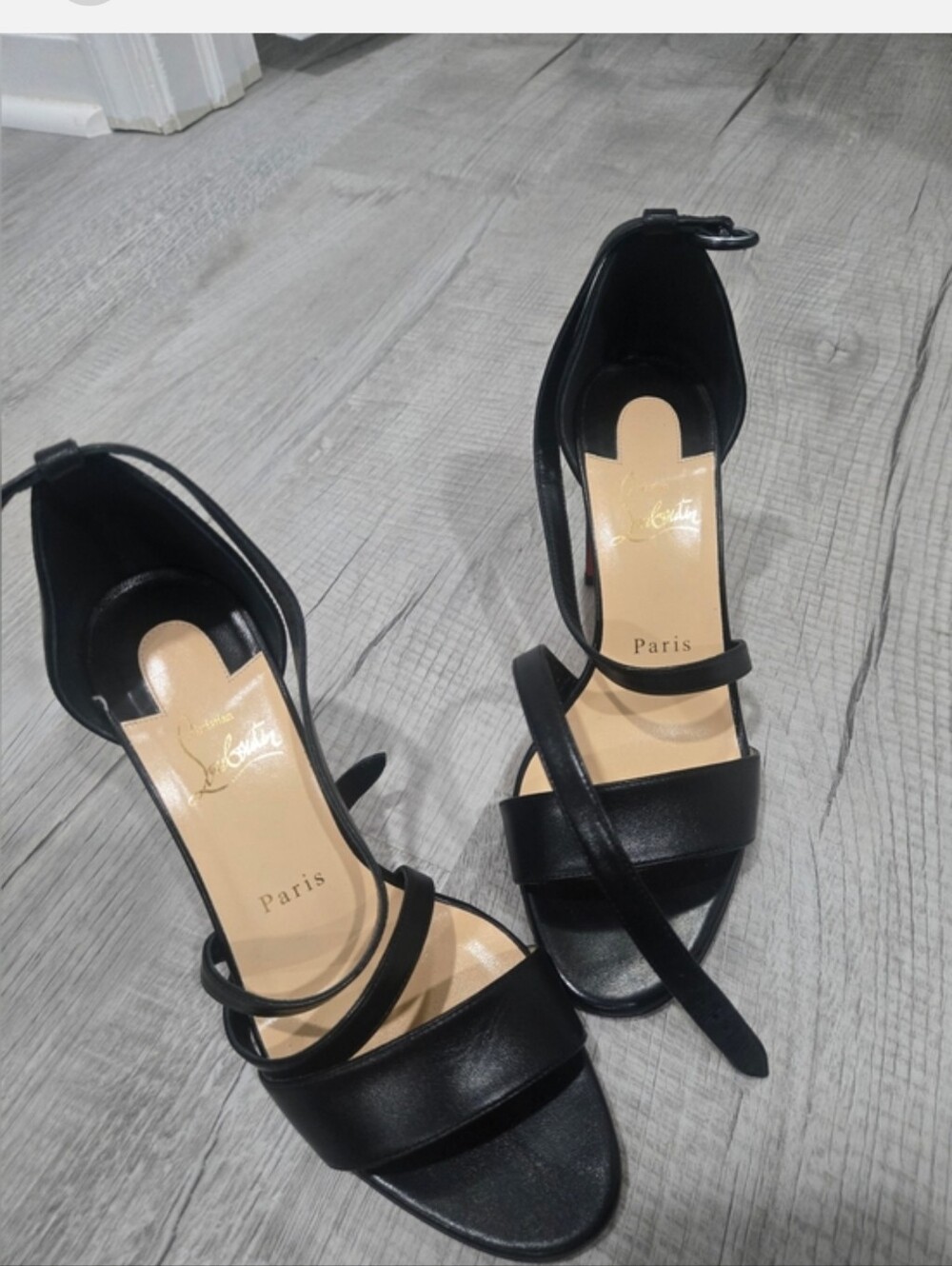 Christian Louboutin Black Strappy Ankle-Heel Sandals